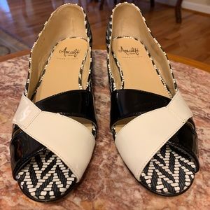 Amalfi black and white Spiga slip-ons